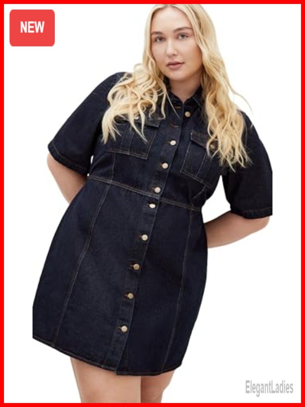 City Chic Liv Denim Mini Dress Collared Button Back Plus Size